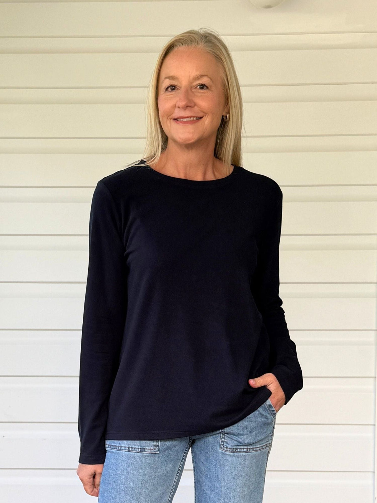 Image of T-Shirts. Product name - Brushed Cotton Crew Neck Tee Navy in Navy colour by brand - Gordon Smith