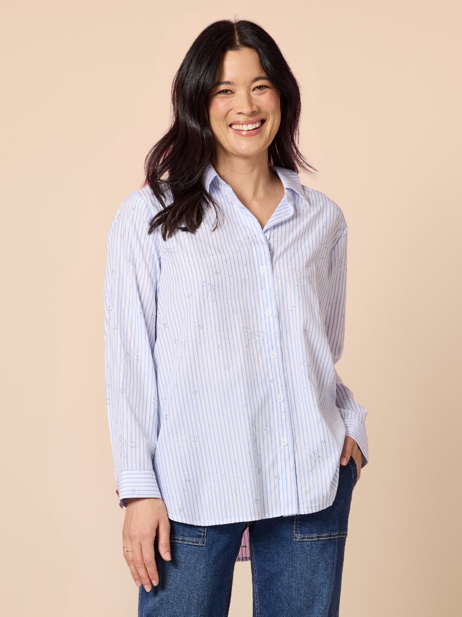Image of Shirts. Product name - Tiffany Stripe Shirt Blue/White in Blue/White colour by brand - Gordon Smith