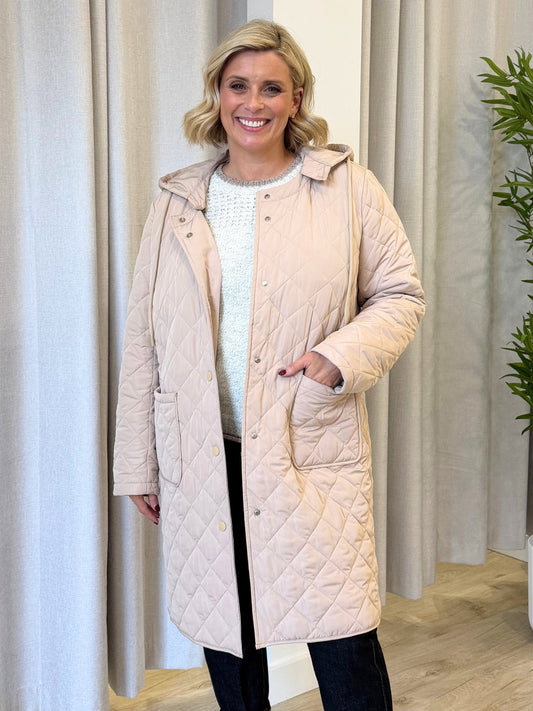 Image of Coats & Jackets. Product name - Rodeo Longline Quilted Jacket Natural in Natural colour by brand - Gordon Smith