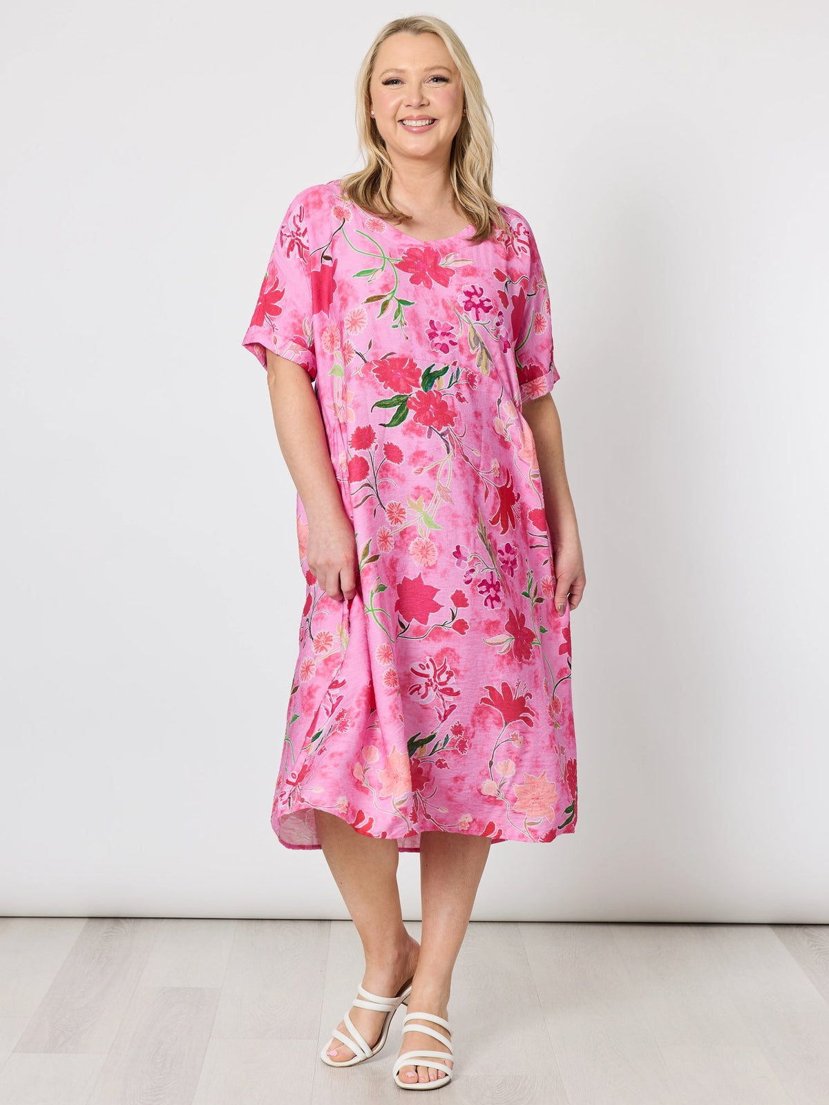 Clarity Summer Gala Floral Print Dress (Hot Pink)