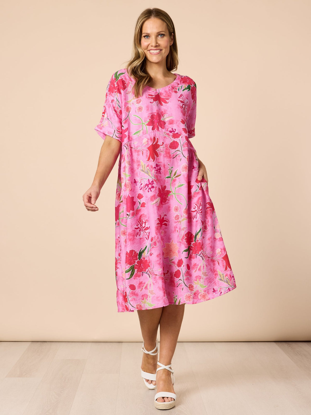 Image of Dresses. Product name - Summer Gala Floral Print Dress Hot Pink in Hot Pink colour by brand - Clarity