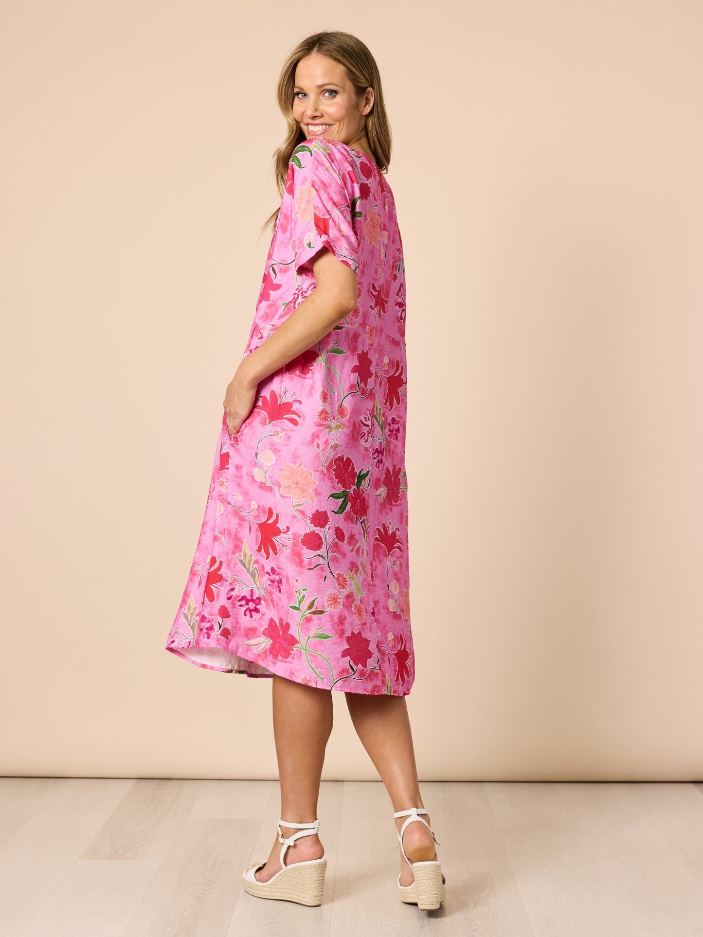 Clarity Summer Gala Floral Print Dress (Hot Pink)