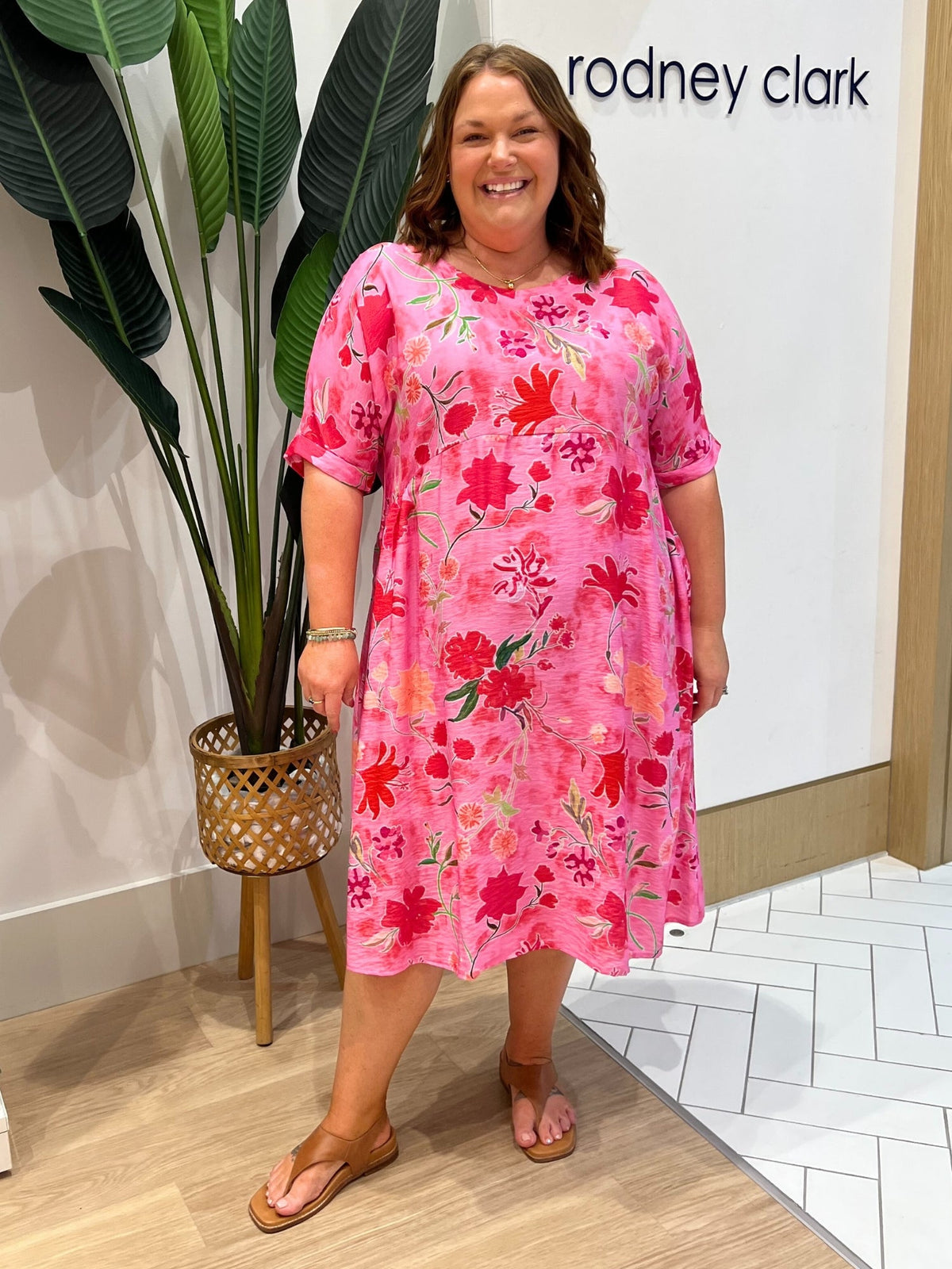 Clarity Summer Gala Floral Print Dress (Hot Pink)