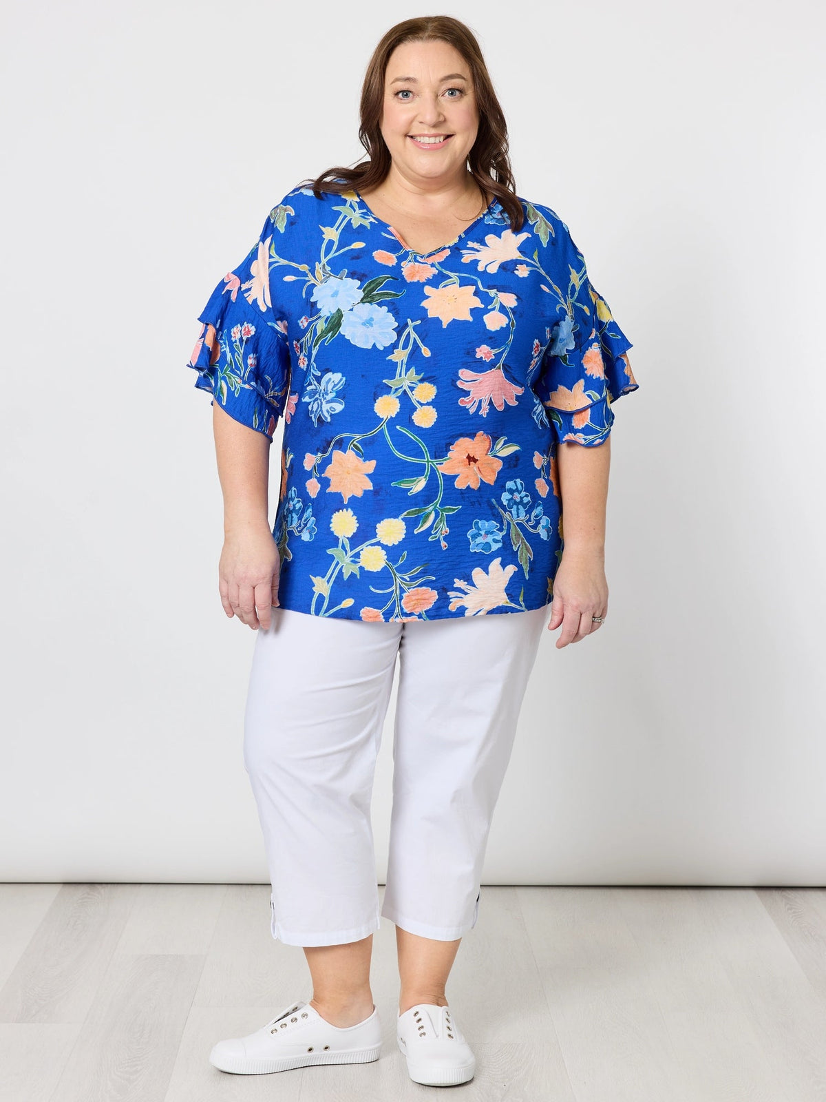 Clarity Summer Gala Floral Print Top (Cobalt)