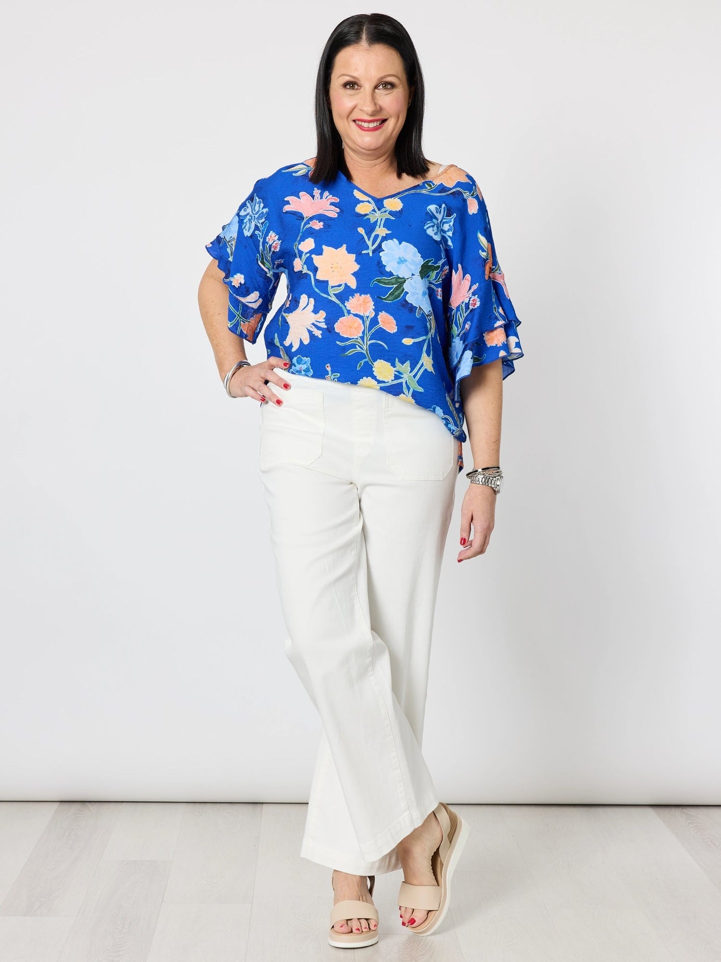 Clarity Summer Gala Floral Print Top (Cobalt)