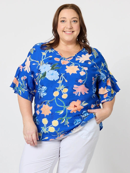 Clarity Summer Gala Floral Print Top (Cobalt)