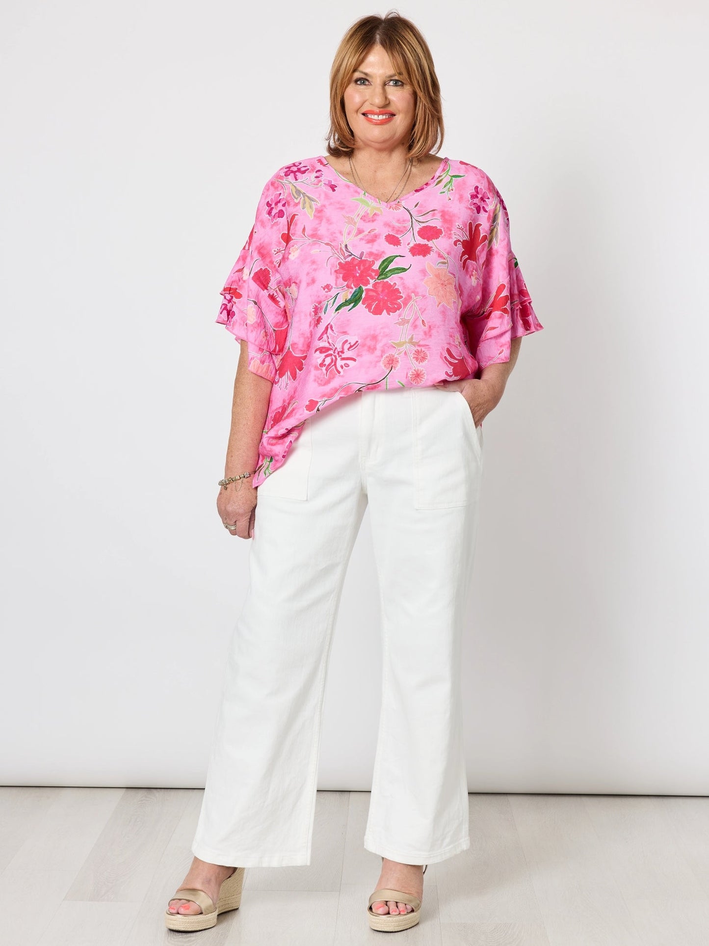 Clarity Summer Gala Floral Print Top (Hot Pink)
