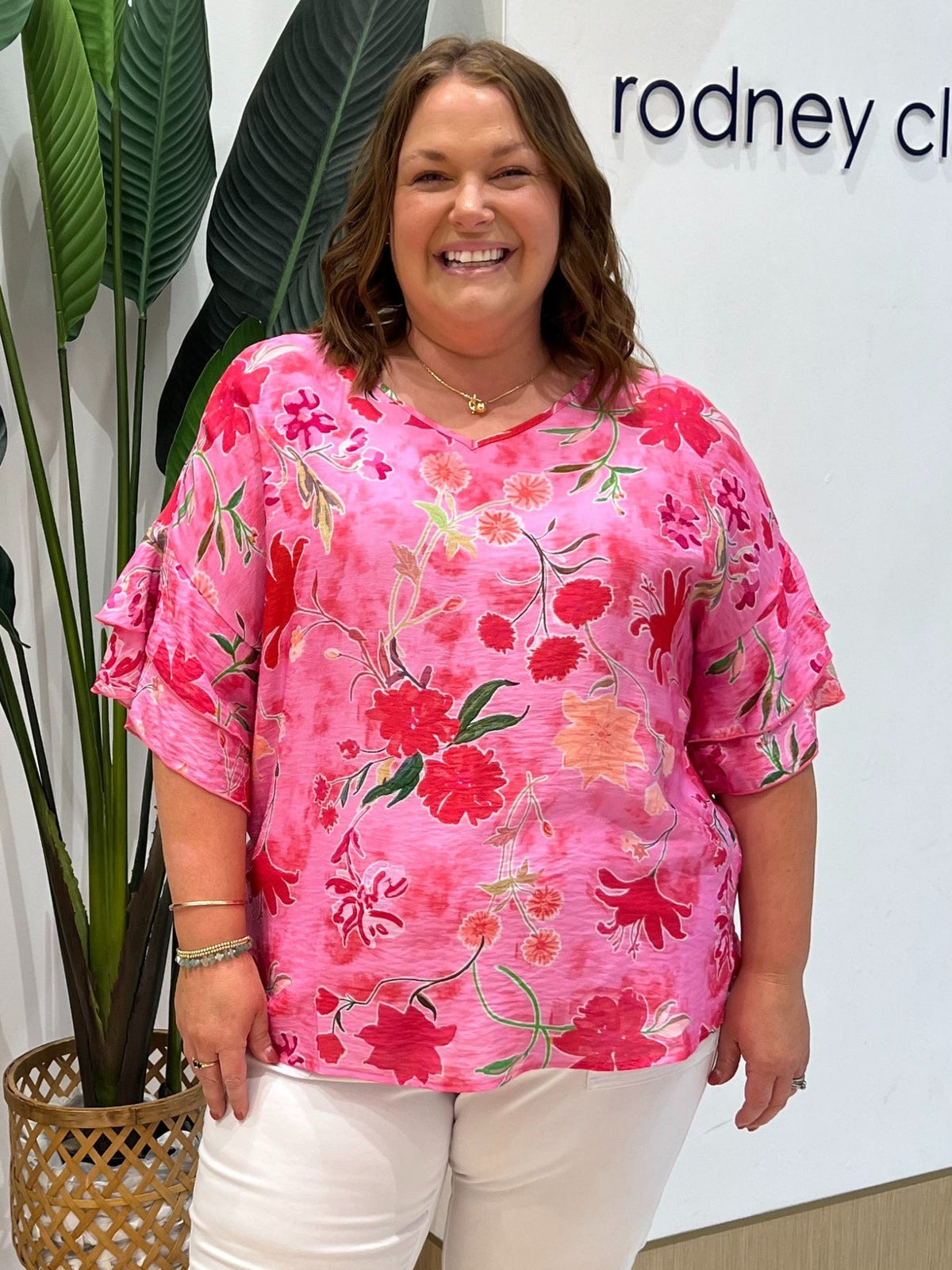 Clarity Summer Gala Floral Print Top (Hot Pink)