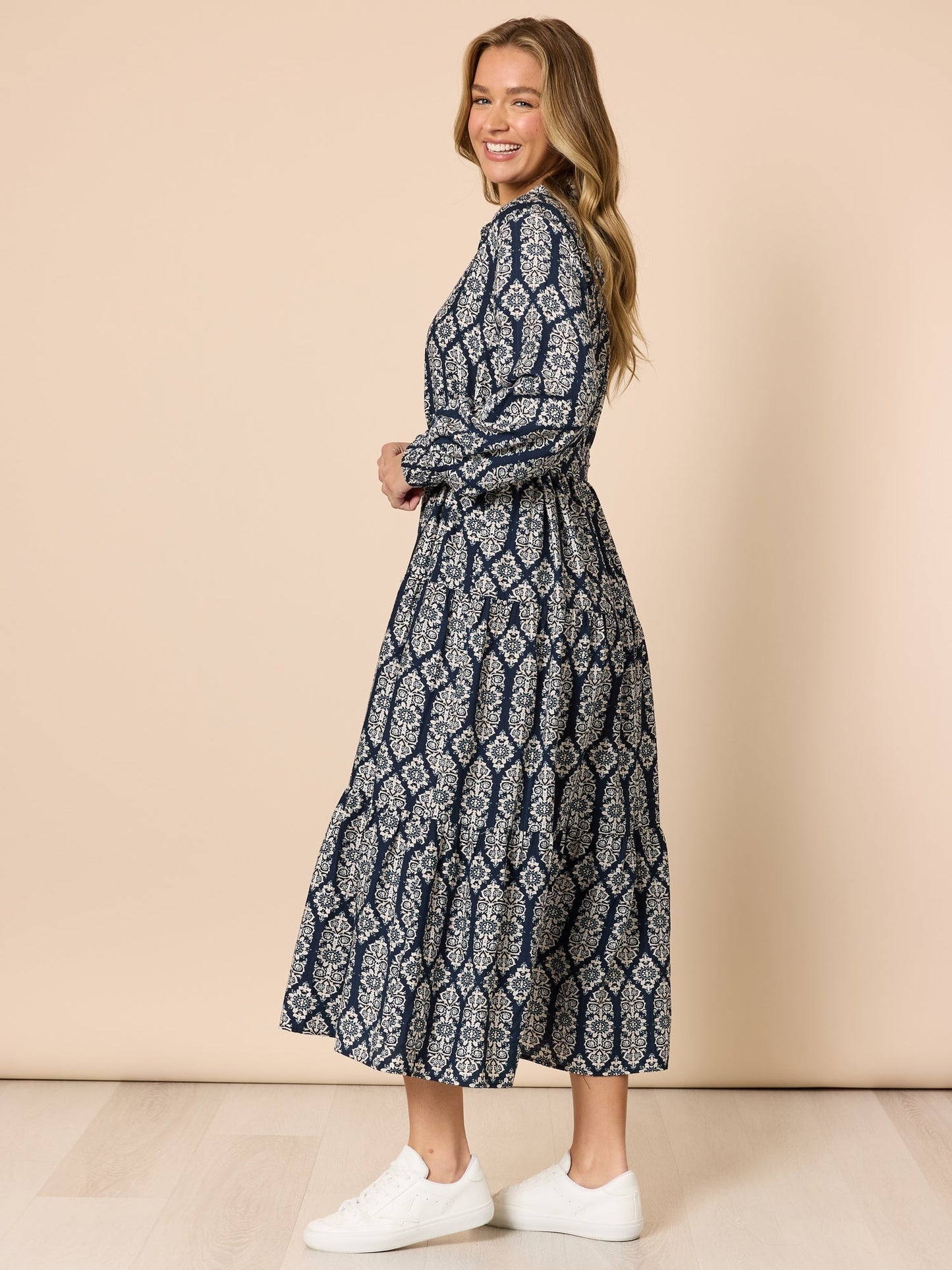 Threadz Lola Print Dress (Navy/White)