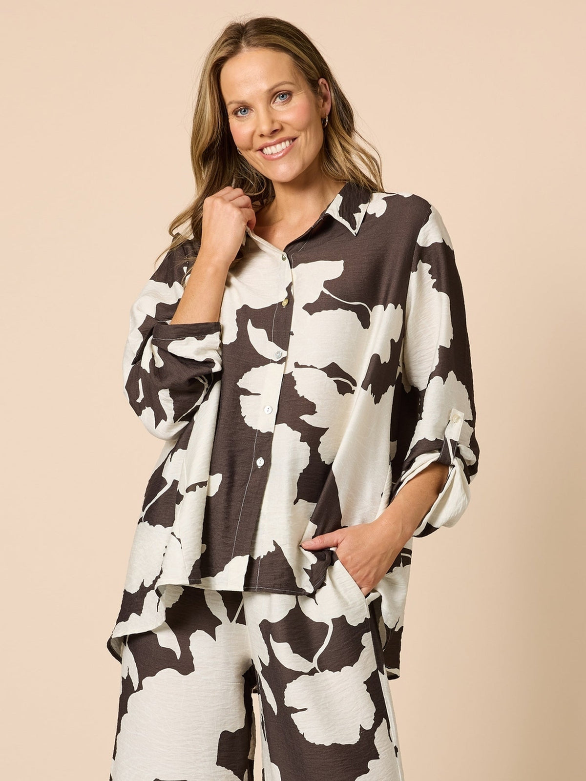Image of Shirts. Product name - Toulouse Floral Print Shirt Coffee Ivory in Coffee Ivory colour by brand - Clarity