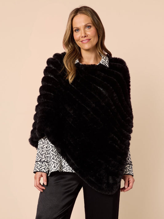 Image of Coats & Jackets. Product name - Roma Faux Poncho Black in Black colour by brand - Hammock & Vine