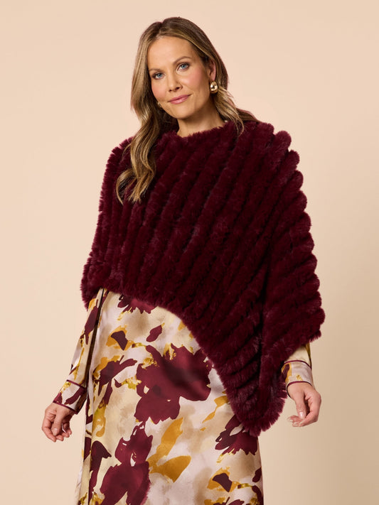 Image of Coats & Jackets. Product name - Roma Faux Poncho Shiraz in Shiraz colour by brand - Hammock & Vine