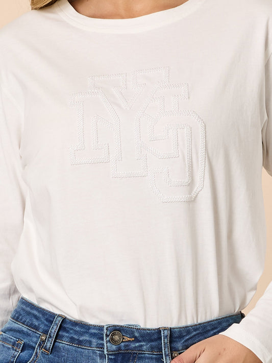 Threadz New York City Embroidered Long Sleeve Tee (Ivory)