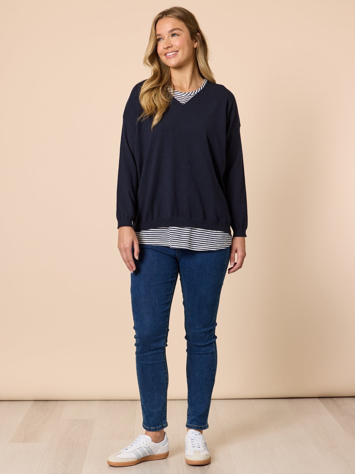 Threadz Double Take 2 in 1 Top (Navy/White)