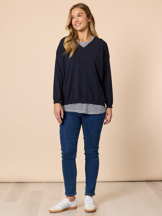 Threadz Double Take 2 in 1 Top (Navy/White)