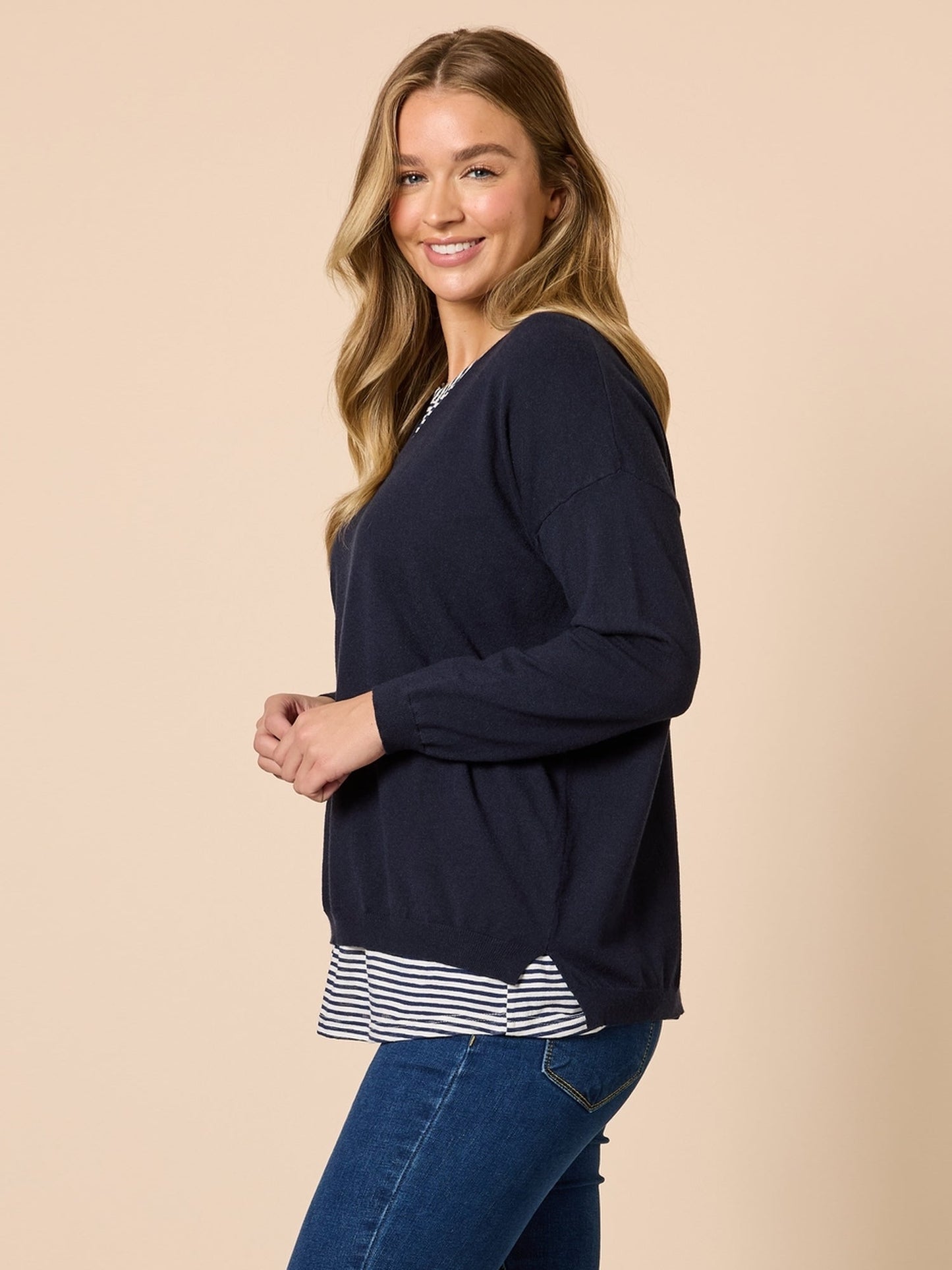 Threadz Double Take 2 in 1 Top (Navy/White)