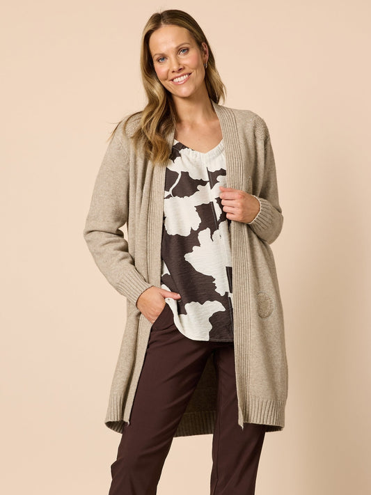 Image of Cardigans. Product name - Cirque Cardigan Latte in Latte colour by brand - Clarity