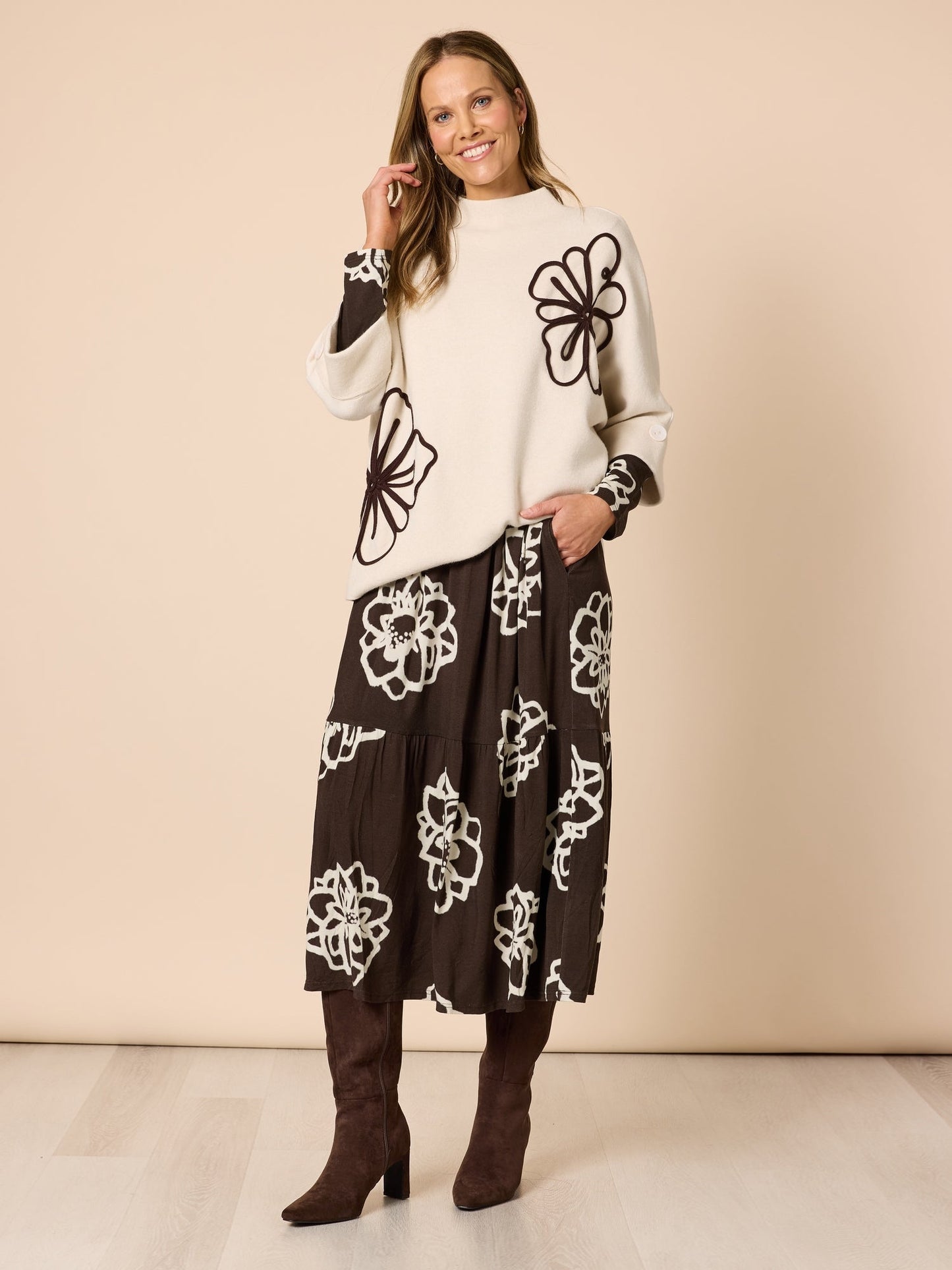Clarity Florentine Dress (Coffee Ivory)