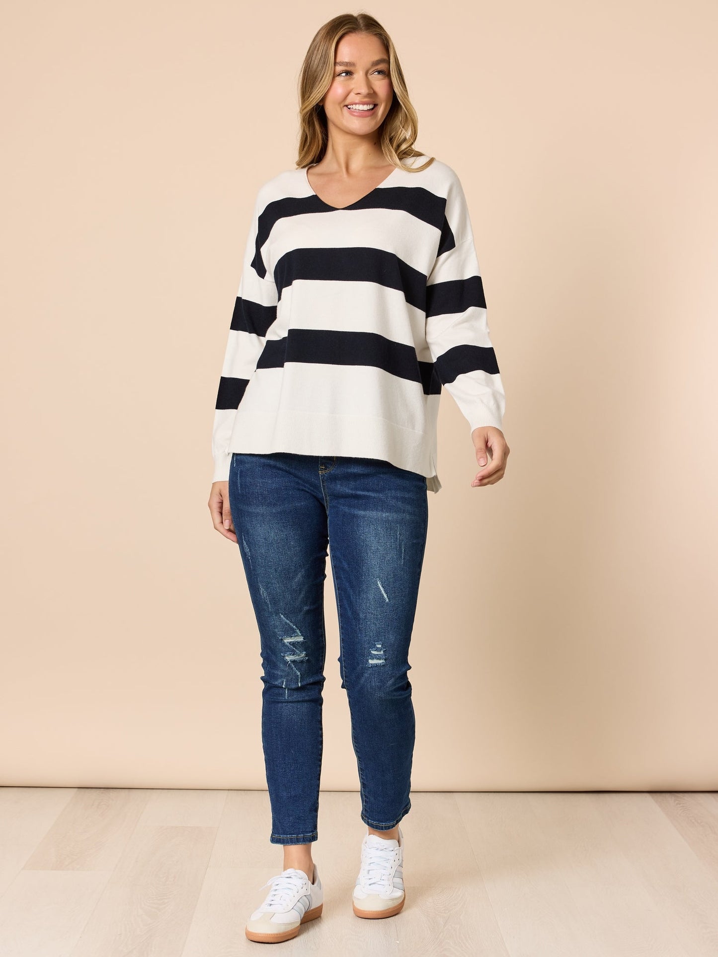Threadz Crew Stripe Knit (Navy/Ivory)