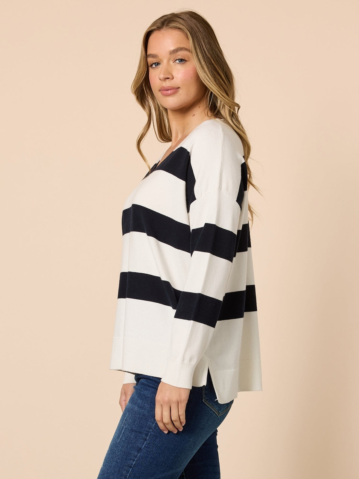 Threadz Crew Stripe Knit (Navy/Ivory)