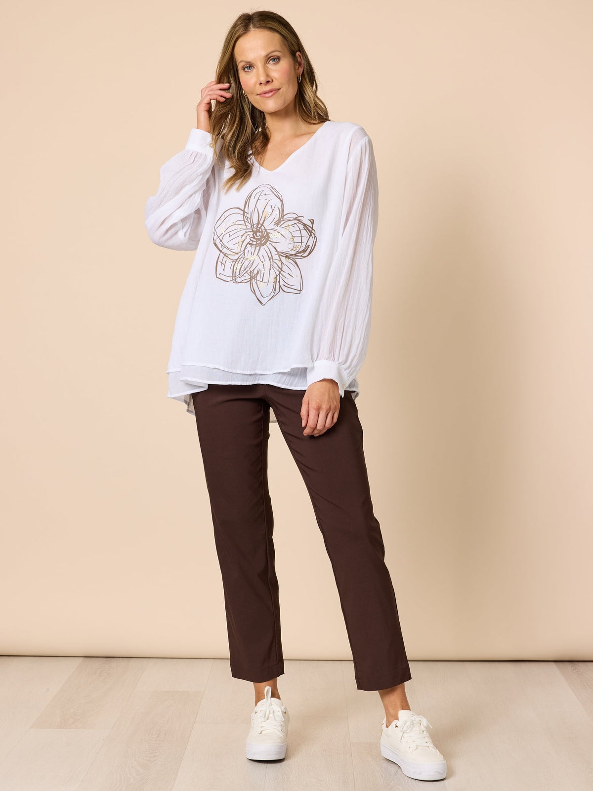 Clarity Fleur Floral Print Top (White/Gold)