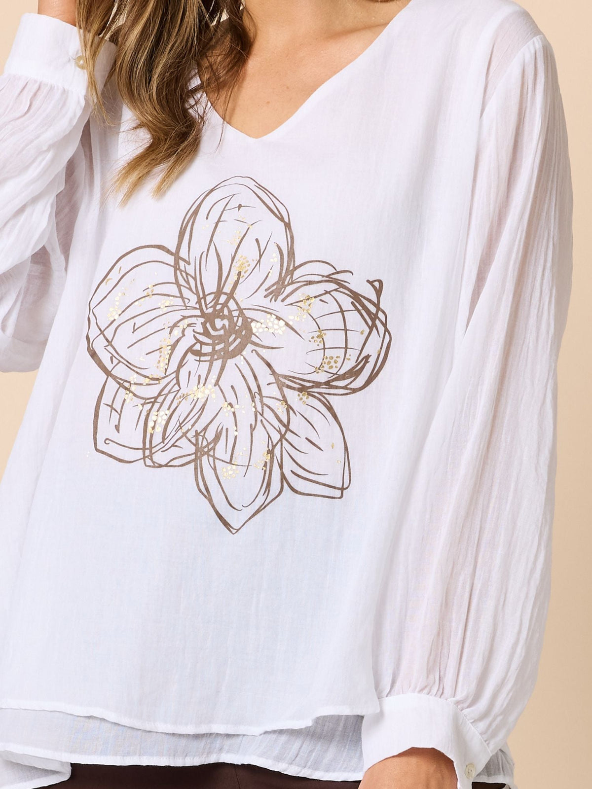 Clarity Fleur Floral Print Top (White/Gold)