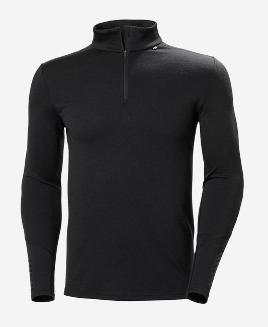 Image of a model wearing Tops. Product name - LIFA MERINO MIDWEIGHT 1/2 ZIP, Black in Black colour by brand - Helly Hansen
