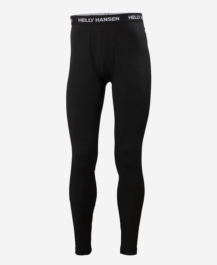 Image of a model wearing Pants. Product name - LIFA MERINO MIDWEIGHT PANT, Black in Black colour by brand - Helly Hansen