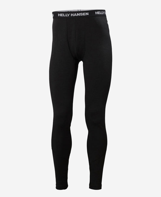 Image of a model wearing Pants. Product name - LIFA MERINO MIDWEIGHT PANT, Black in Black colour by brand - Helly Hansen