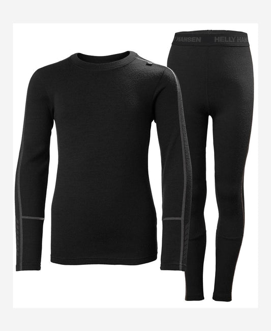 Image of a model wearing Tops. Product name - JR LIFA MERINO MIDWEIGHT SET, Black in Black colour by brand - Helly Hansen