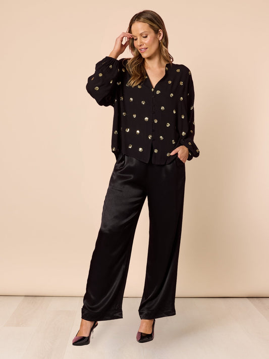 Hammock & Vine Allegra Sequin Spot Top (Black)