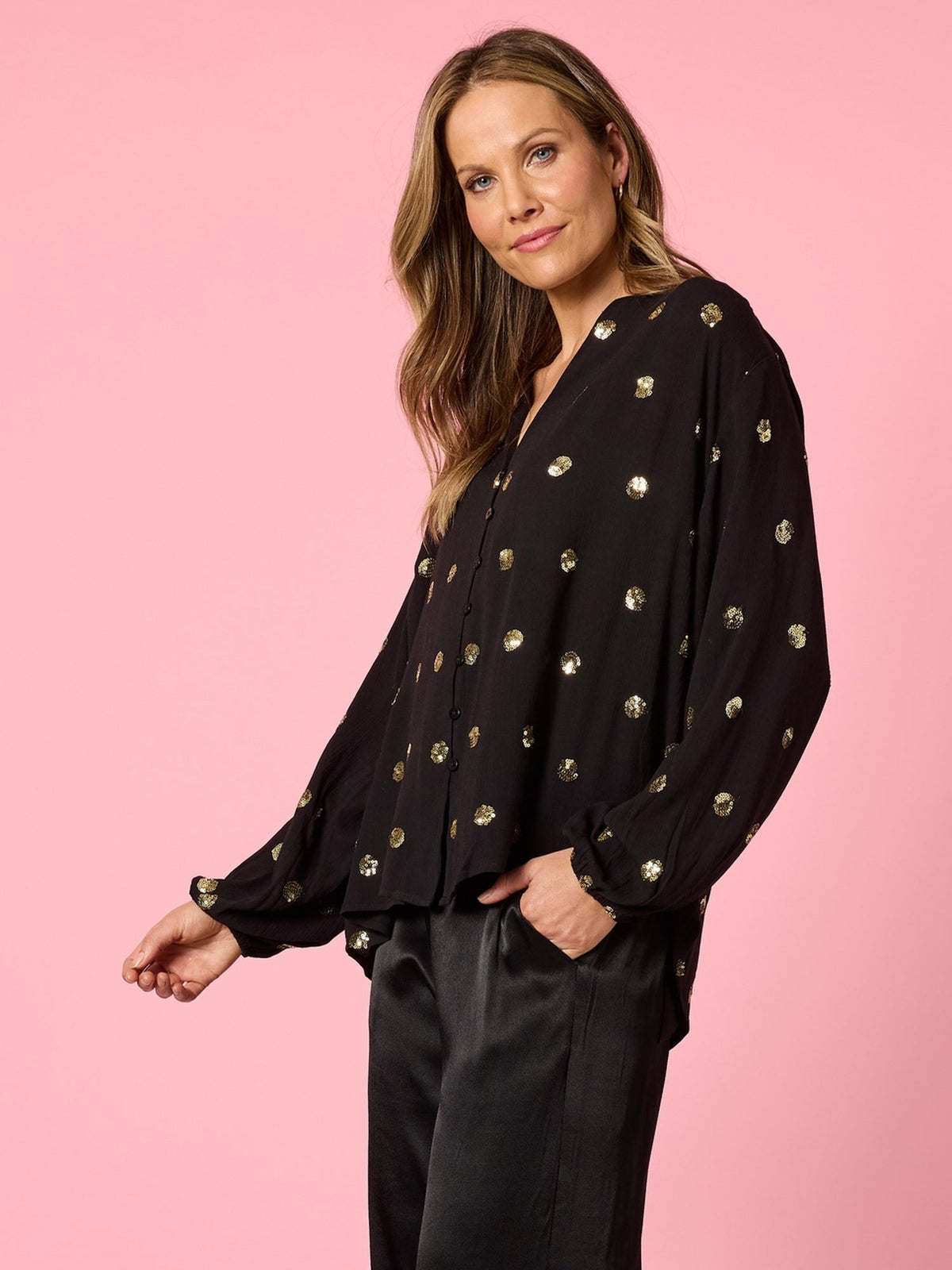 Hammock & Vine Allegra Sequin Spot Top (Black)