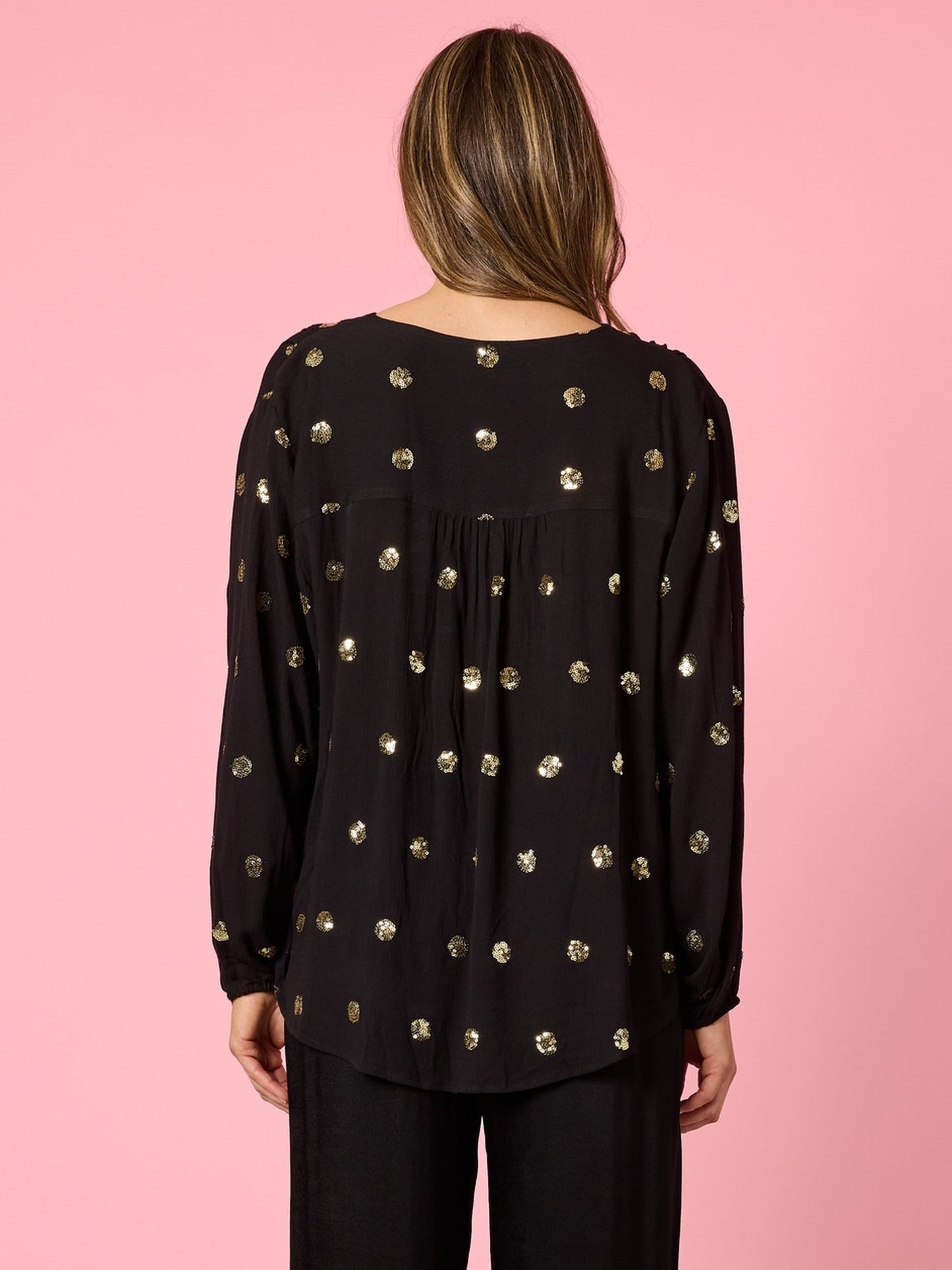 Hammock & Vine Allegra Sequin Spot Top (Black)