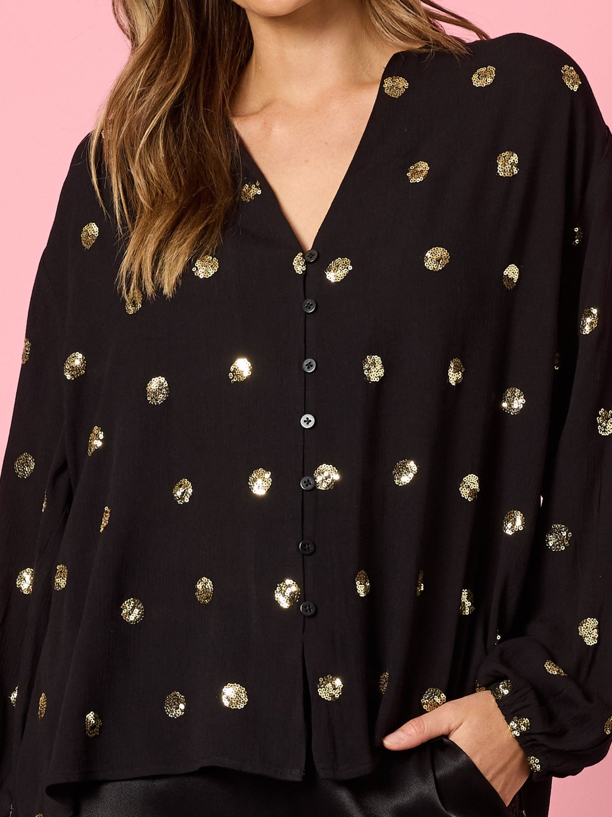 Hammock & Vine Allegra Sequin Spot Top (Black)