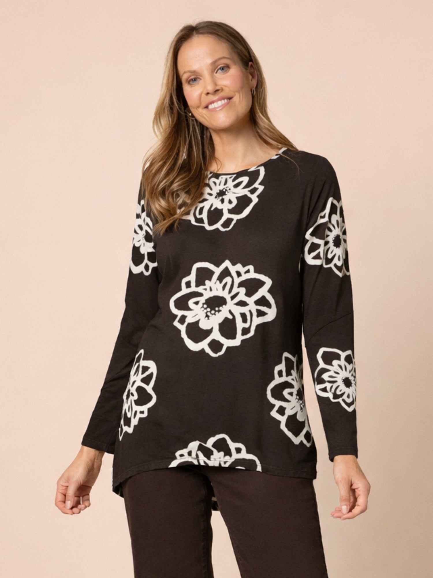 Image of a model wearing Tops. Product name - Florentine Top Coffee Ivory in Coffee Ivory colour by brand - Clarity