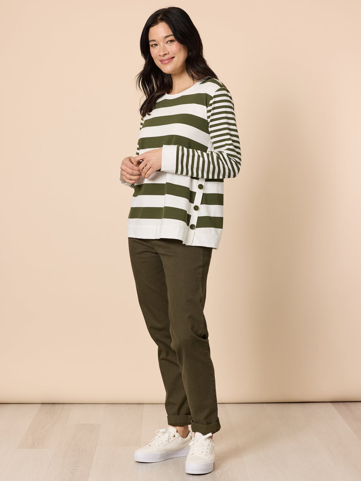 Gordon Smith Brighton Stripe Top (Khaki Ivory)