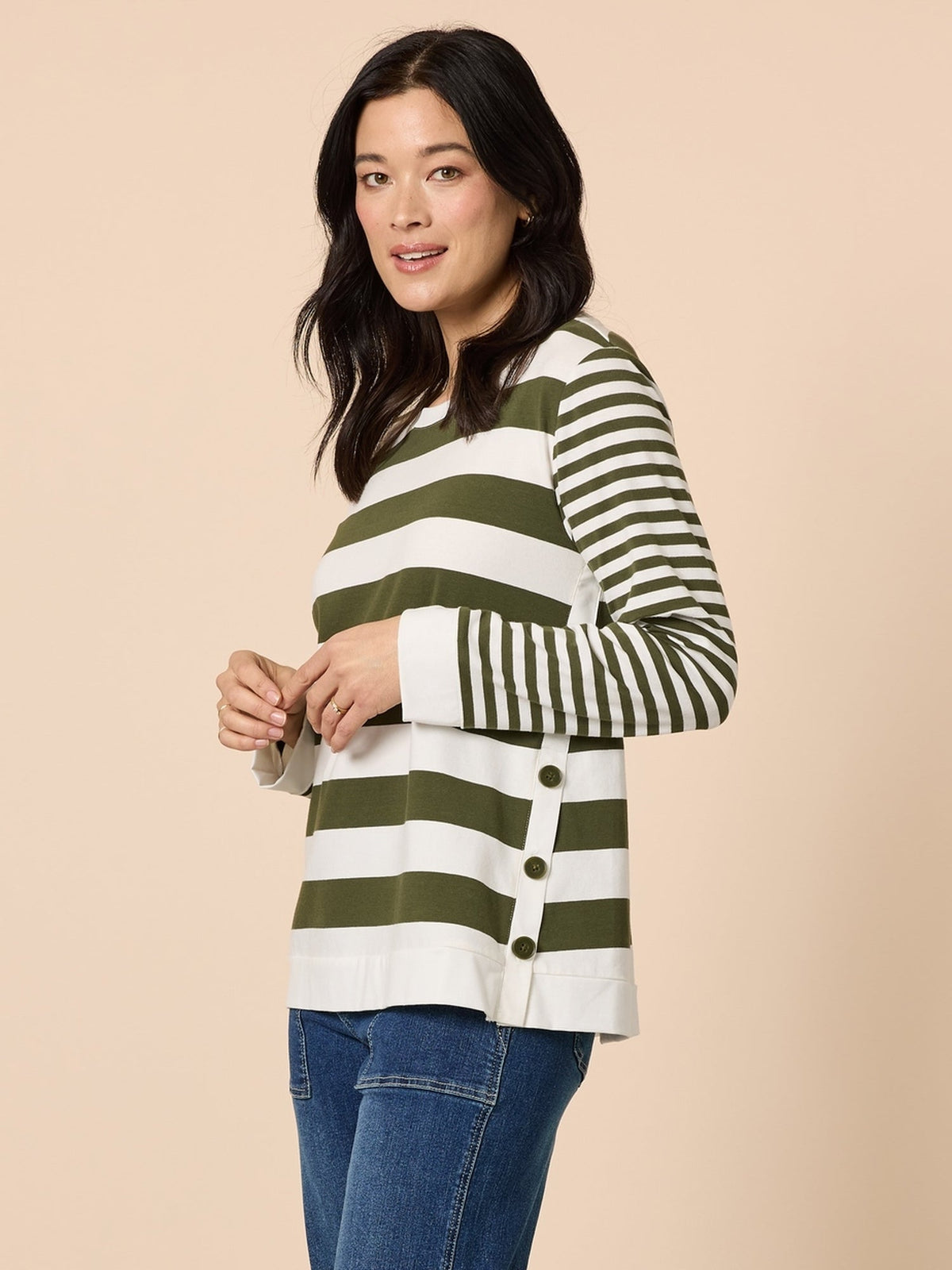 Gordon Smith Brighton Stripe Top (Khaki Ivory)