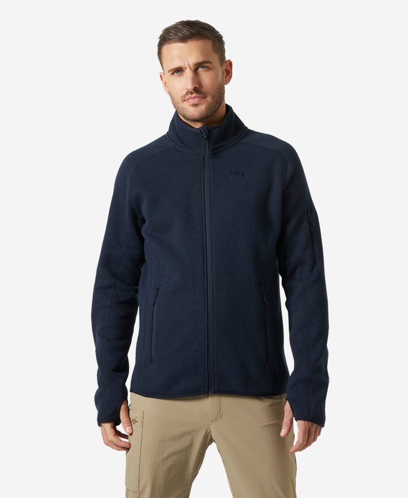 Image of a model wearing Outerwear. Product name - VARDE FLEECE JACKET 2.0, Navy in Navy colour by brand - Helly Hansen