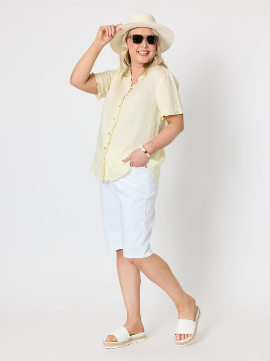 Gordon Smith Audrey Linen Short Sleeve Ruffle Shirt (Lemon)