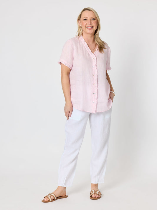 Gordon Smith Sarah Linen Pleat Hem Pant (White)