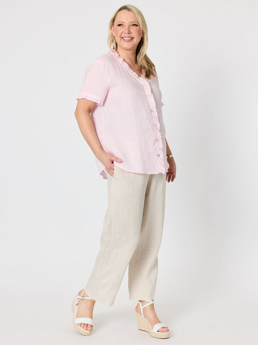 Gordon Smith Audrey Linen Short Sleeve Ruffle Shirt (Pale Pink)