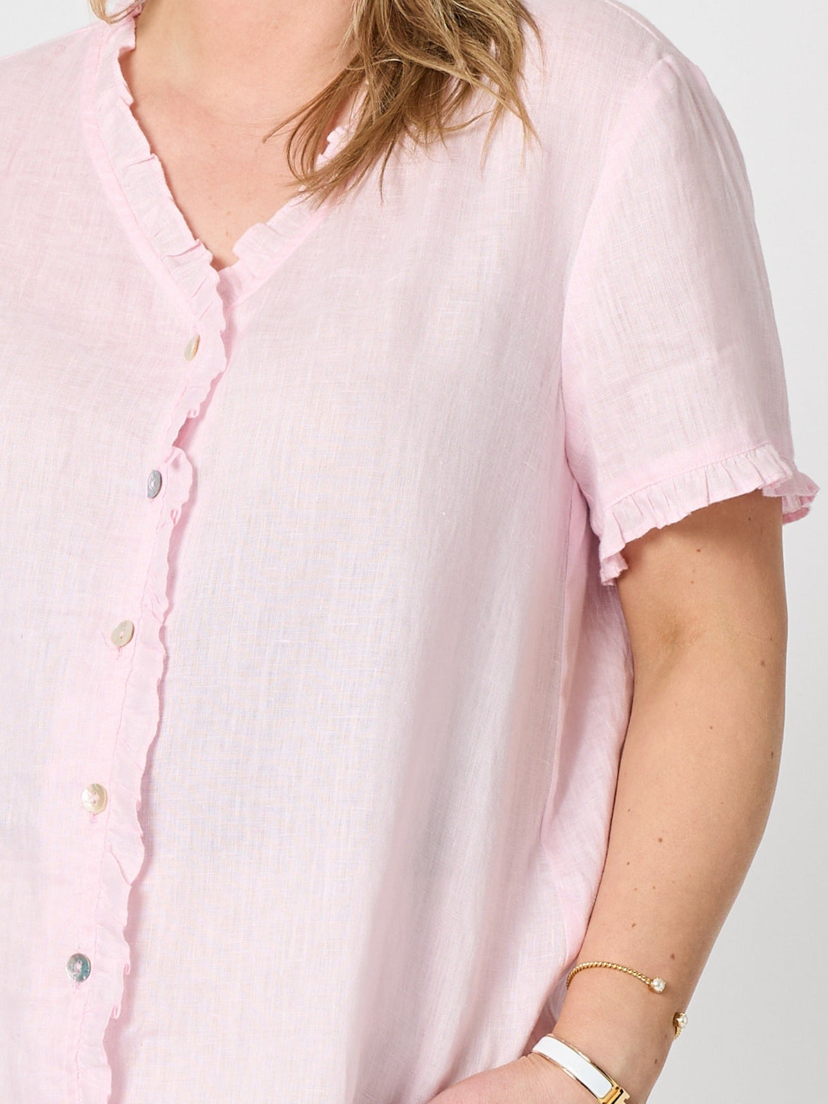 Gordon Smith Audrey Linen Short Sleeve Ruffle Shirt (Pale Pink)