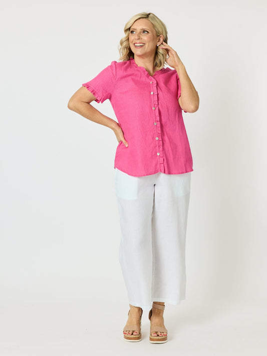 Gordon Smith Audrey Linen Short Sleeve Ruffle Shirt (Raspberry)