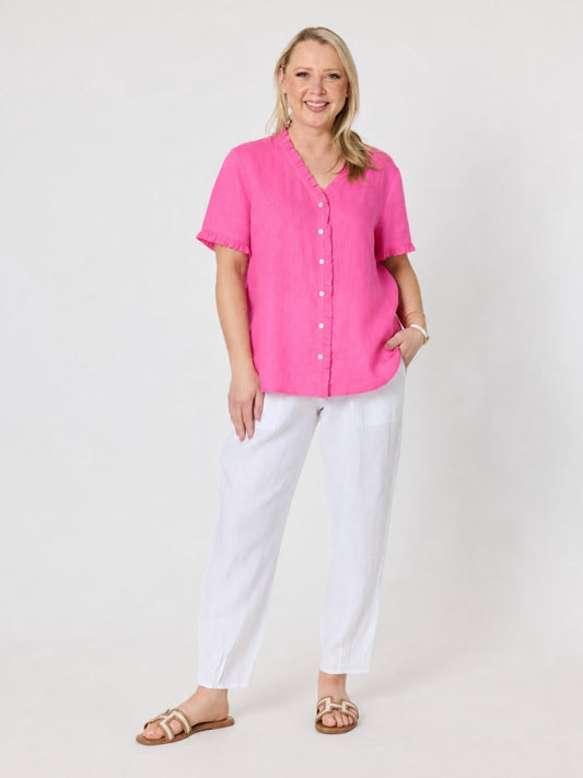 Gordon Smith Audrey Linen Short Sleeve Ruffle Shirt (Raspberry)
