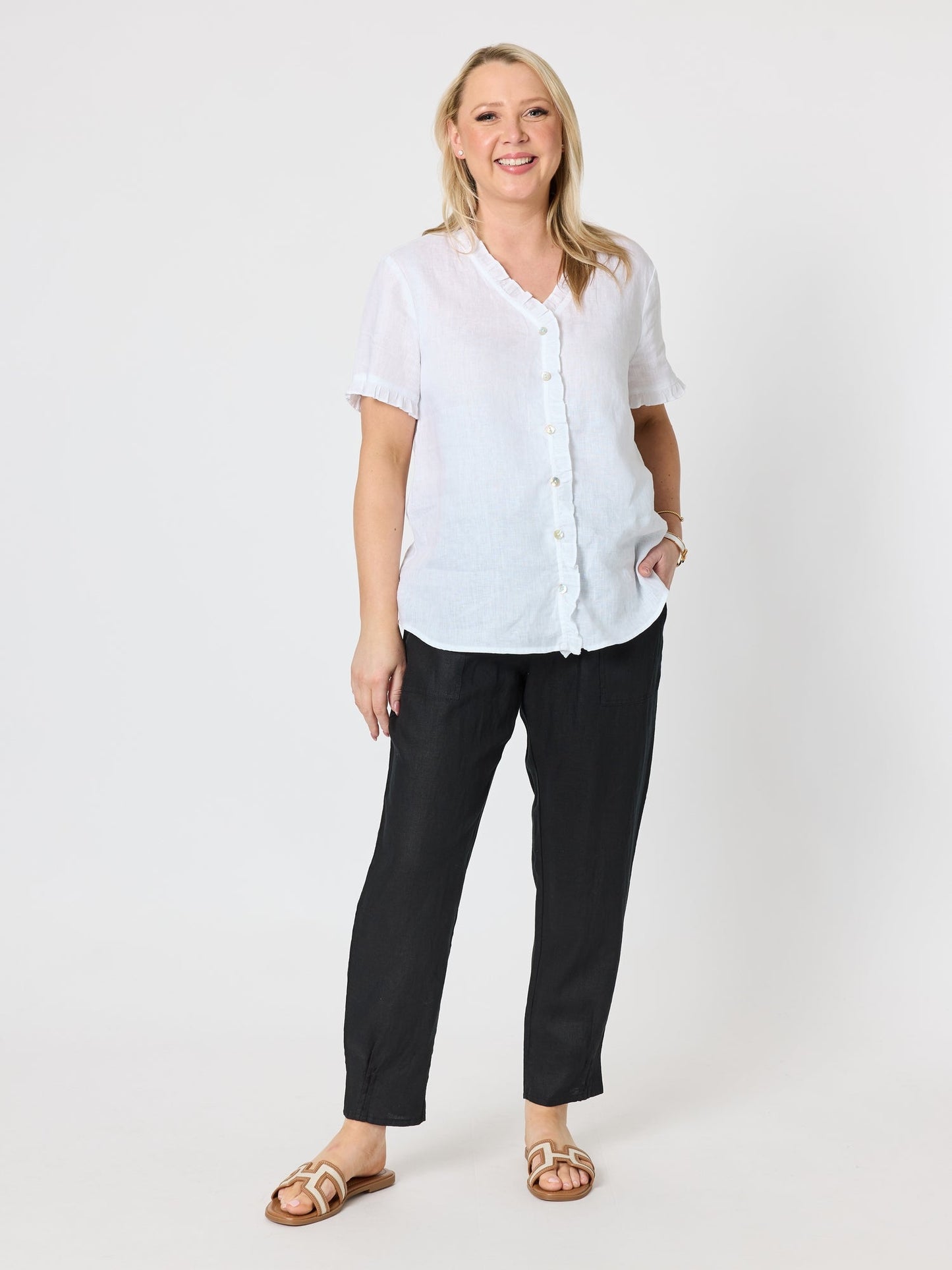 Gordon Smith Sarah Linen Pleat Hem Pant (Black)