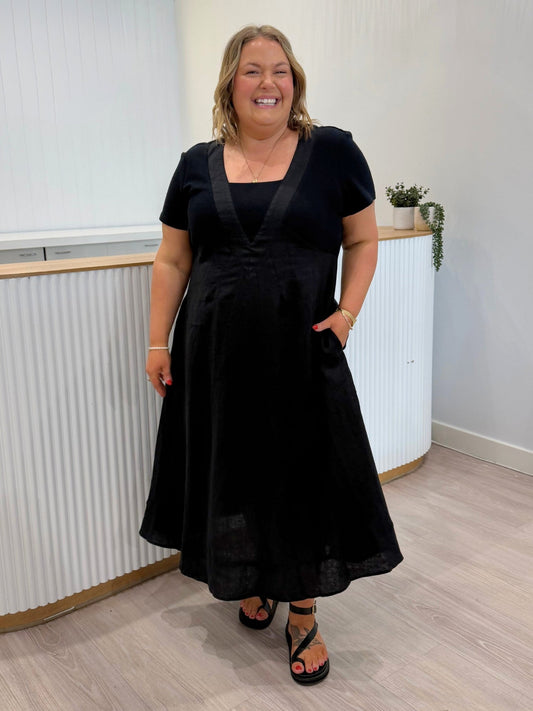 Gordon Smith Le Marais Linen Midi Dress (Black)