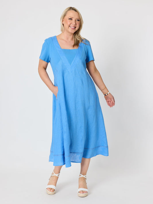 Gordon Smith Le Marais Linen Midi Dress (Cornflower)