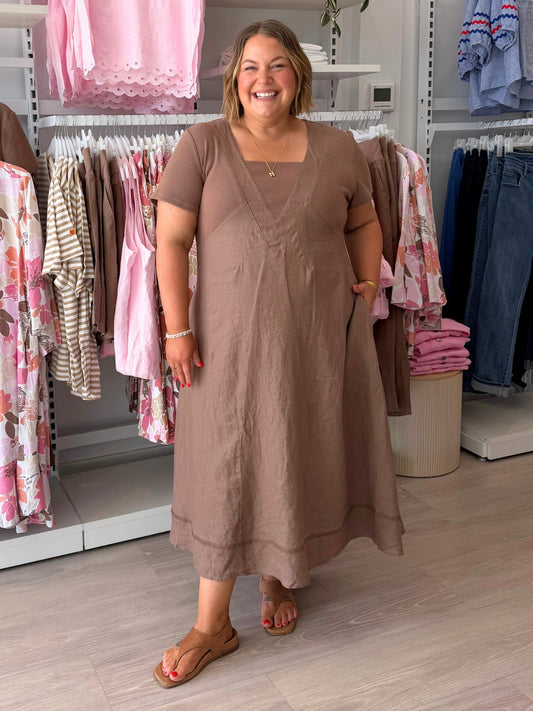 Gordon Smith Le Marais Linen Midi Dress (Mocha)