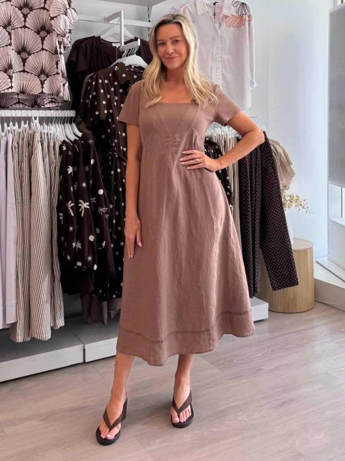 Gordon Smith Le Marais Linen Midi Dress (Mocha)