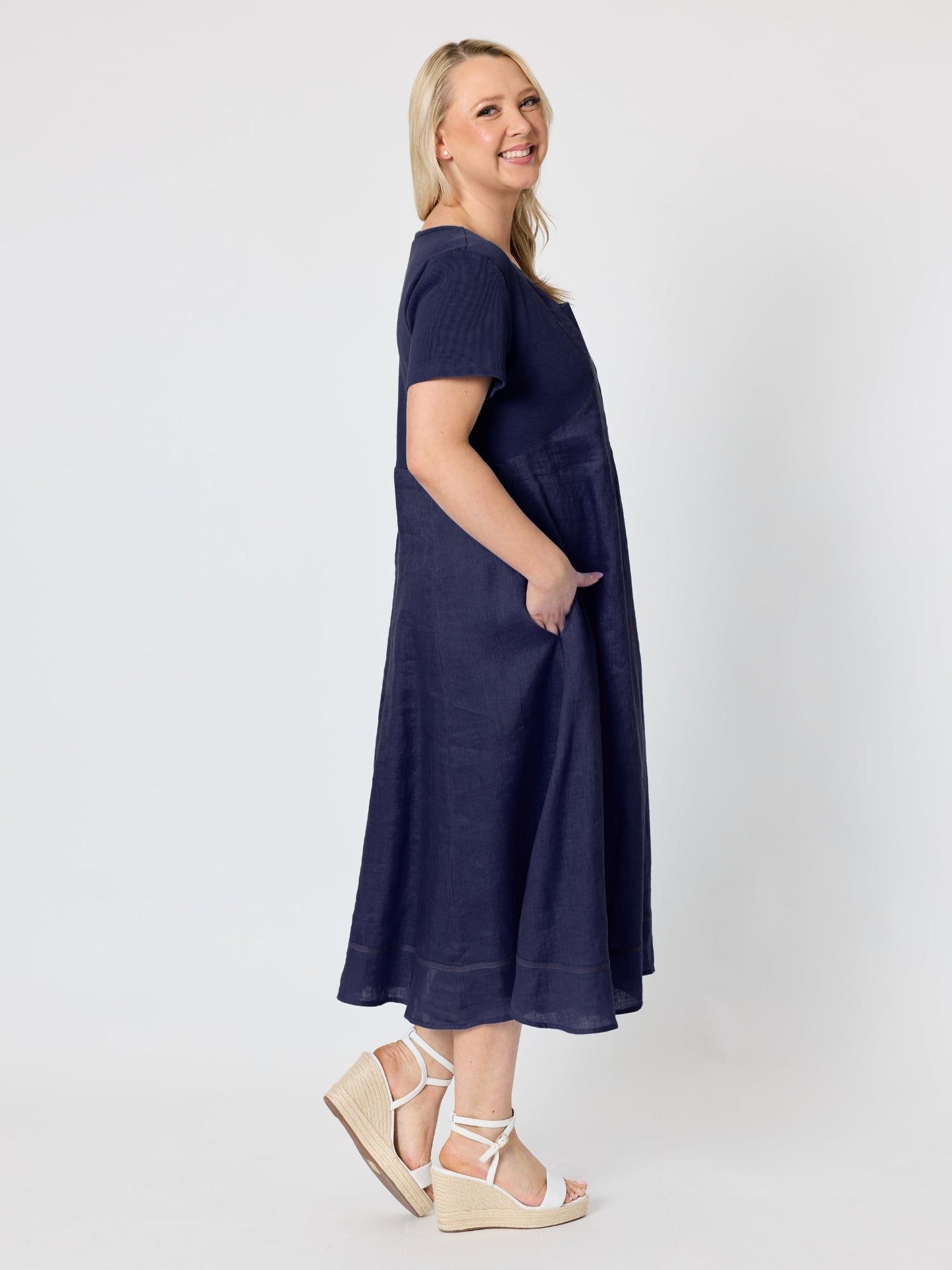 Gordon Smith Le Marais Linen Midi Dress (Navy)